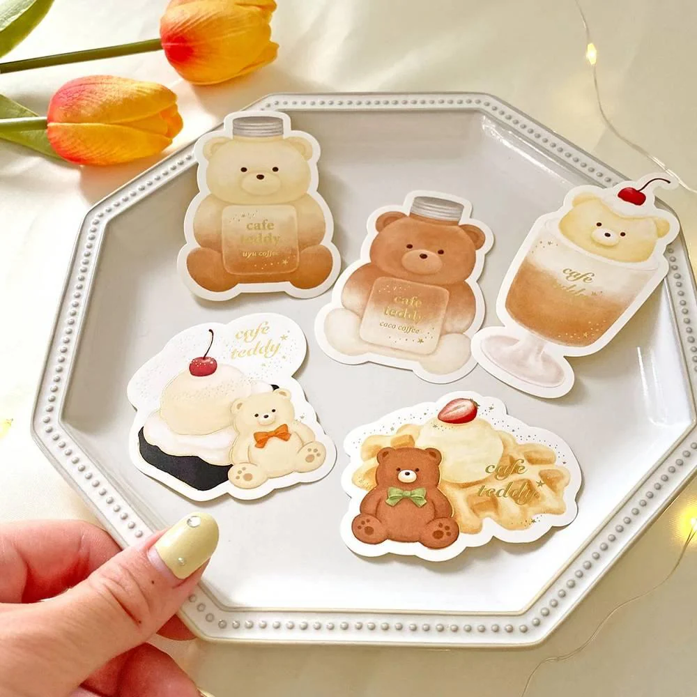 Cute Teddy Bear Foil Stamped Sticker Large Size Cake Design - Image 3
