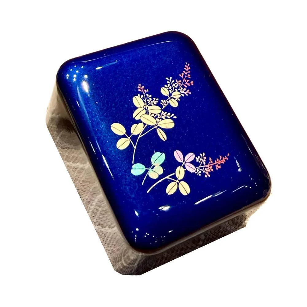 Indigo Blue Lacquered Small Case Hagi Autumn Flowers Design - Image 3