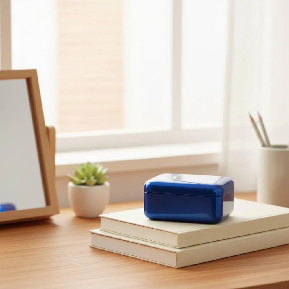 Indigo Blue Lacquered Small Case Sendai Crescent Moon Design - Image 3