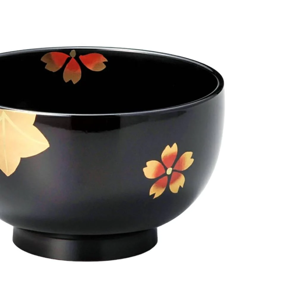 Isuke Japanese Lacquered Soup Bowls Cherry Blossom Design (Set of 2) - Image 3