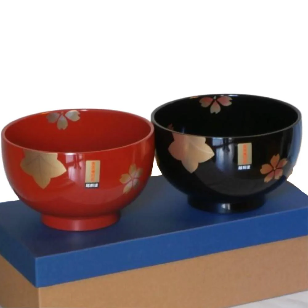 Isuke Japanese Lacquered Soup Bowls Cherry Blossom Design (Set of 2) - Image 4